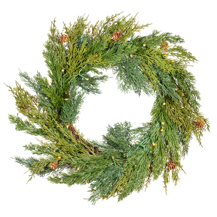 Red Co. 20" Christmas Wreath with Battery Operated LED Lights, Artificial Home Décor for Fall Winter