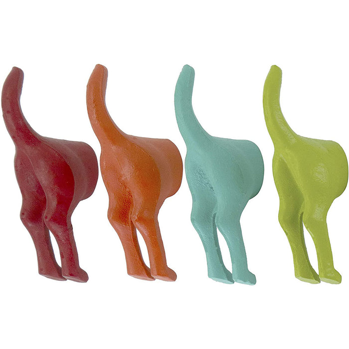 Red Co. Cast Iron Dog Tail Wall Hook, Set of 4, Red Orange Green Blue