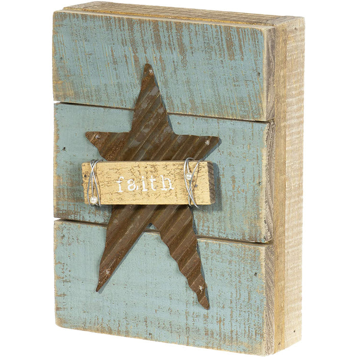 Red Co. Rustic Faith Galvanized Metal Star and Painted Pallet Wood Decorative Sign