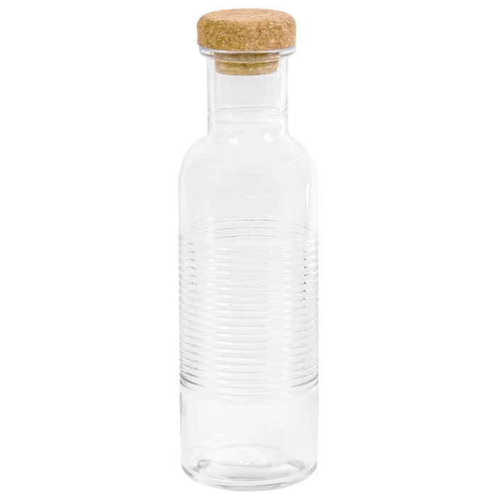 Red Co. Ribbed Glass Bottle with Cork Topper Storage Container for Water, Juice, Beverage, 33.8 oz.