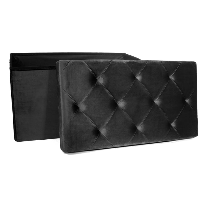 Velvet Rectangular Luxury Storage Ottoman with Padded Seat, Upholstered Collapsible Folding Bench & Foot Rest, 16x30 Inches