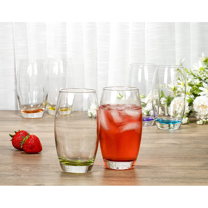 Red Co. Large 16 oz Multicolored Drinking Glass Set of 6 for Water, Beverage, Cocktail, Mixed Drinks