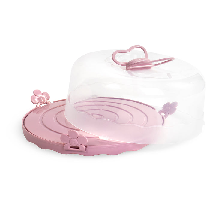 Red Co. Pink Round Cake and Pastry Dessert Carrier Caddy Baking Pan Keeper Take Away Holder with Collapsible Butterfly Handles