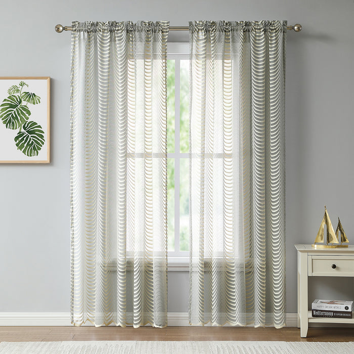 Red Co. Semi Sheer Wave Pattern Soft Decorative Rod Pocket Beige Curtains 2 Piece Set, 54" x 96"