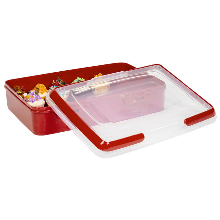 Red Co. Red Rectangular Pastry and Pie Carrying Box Folding Handle Multi Purpose Food Storage with Lid- 16.5" x 7" x 11.25"