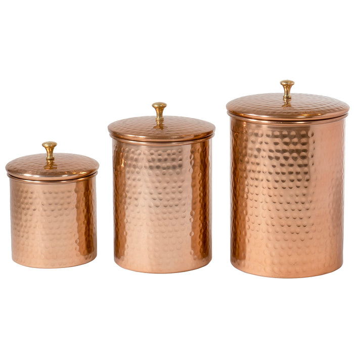 Red Co. Set of 3 Decorative Hammered Copper Nesting Storage Jar Canisters with Lids