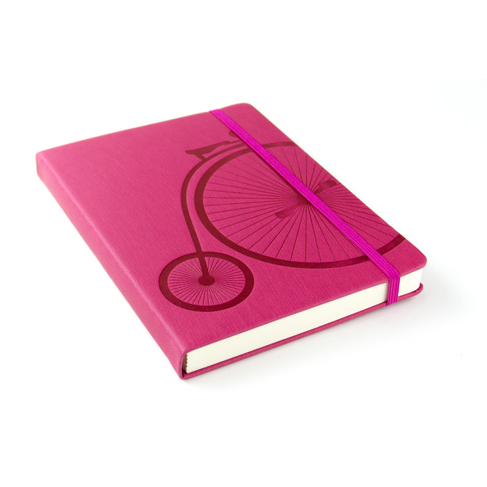 Red Co. Journal with Embossed Bicycle, 240 Pages, 5"x 7" Dotted, Raspberry Pink