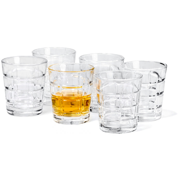 Red Co. Set of 6-2oz Clear Shot Glasses Set with Carved Pattern, Home Bar Glassware for Brandy, Liquor, Jello Shots - Grid Pattern