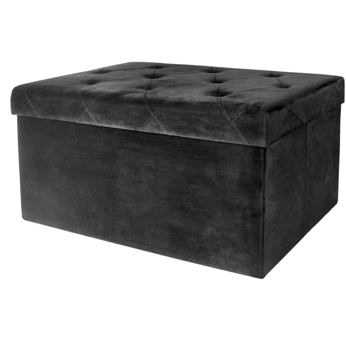 Velvet Rectangular Luxury Storage Ottoman with Padded Seat, Upholstered Collapsible Folding Bench & Foot Rest, 16x30 Inches