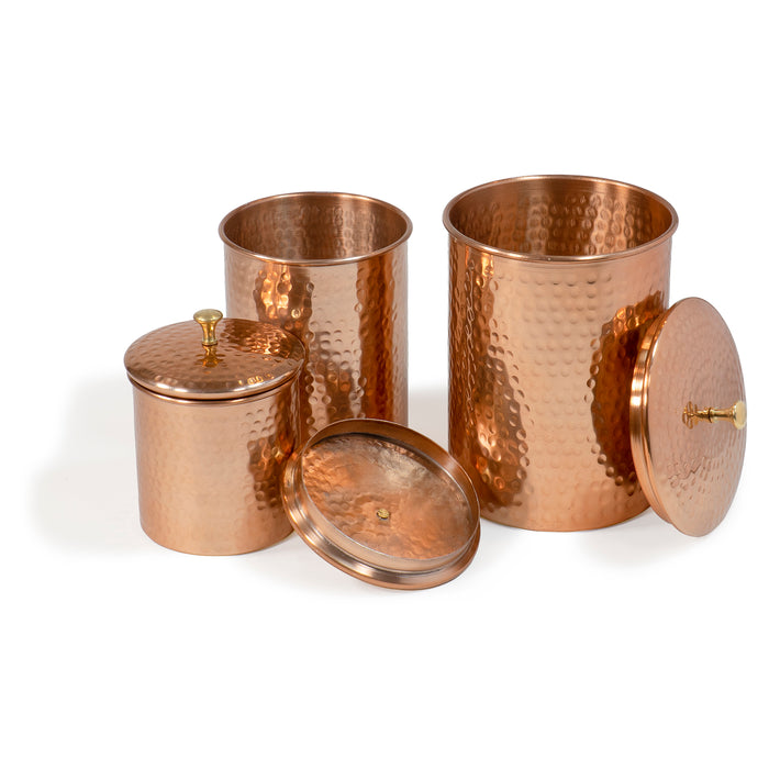 Red Co. Set of 3 Decorative Hammered Copper Nesting Storage Jar Canisters with Lids