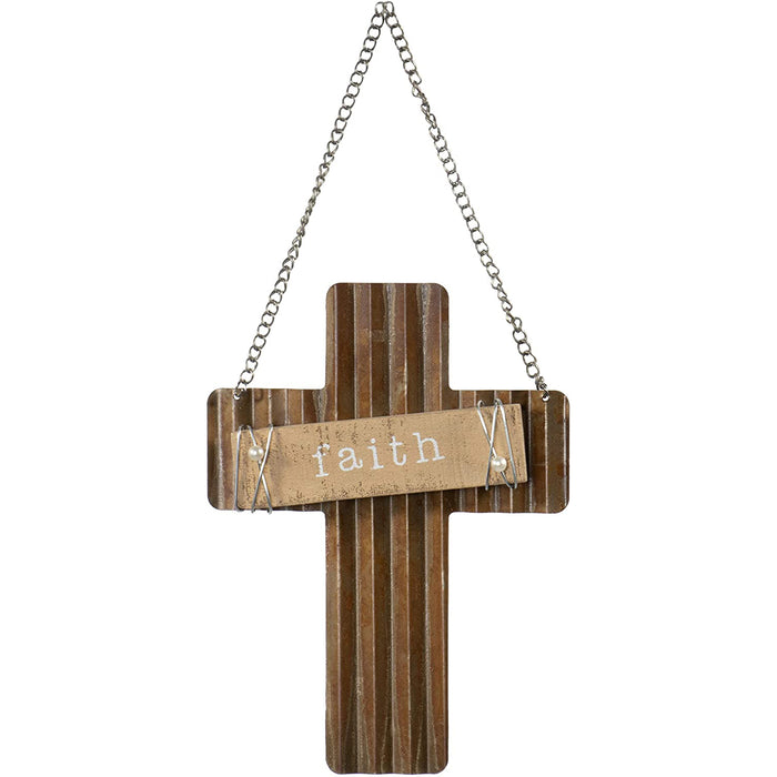 Red Co. Faith Hanging Corrugated Metal Cross Ornament