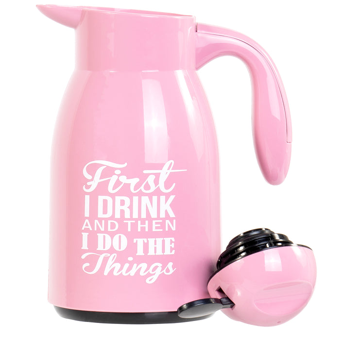 Red Co. Pink Thermal Coffee Carafe Tea Dispenser Double Wall Vacuum Insolated Cool Touch Handle with Lever Lid 34 oz.