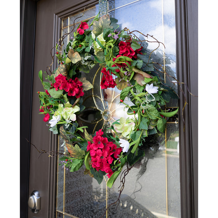 Red Co. 18" Ruby Red Hydrangeas, Artificial Spring & Summer Wreath, Door Backdrop Ornaments, Home Décor Collection