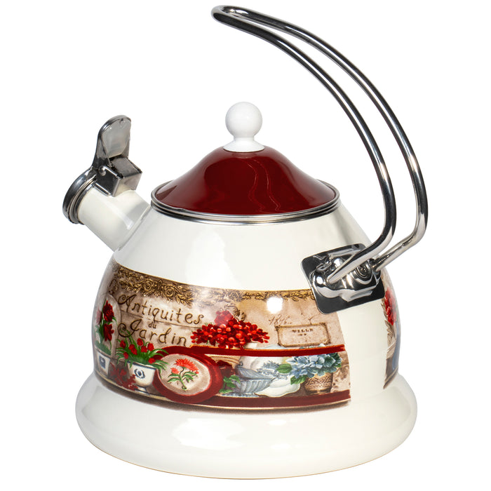 Enamel on Steel Stove Top Whistling Teapot Kettle - Retro Classic Design - 2.3 Quarts