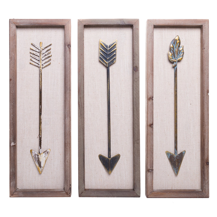 Rustic Framed Metal Arrow Set of 3, Wall Décor, Wall Art, Assorted, 15-inch