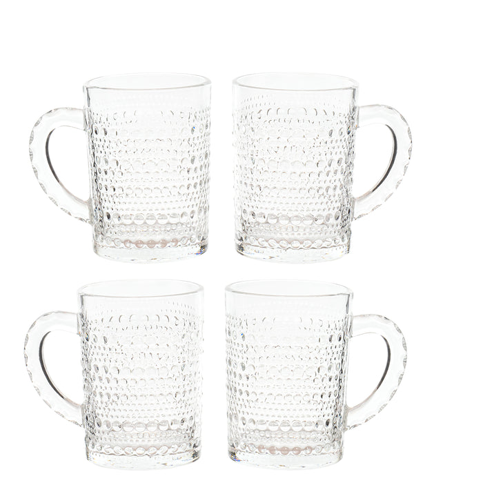 Red Co. 13oz Clear Coffee Glass Mugs Set of 4 with Handle and Etched Pattern - Glass Cup Drinkware for Latte, Tea, or Juice