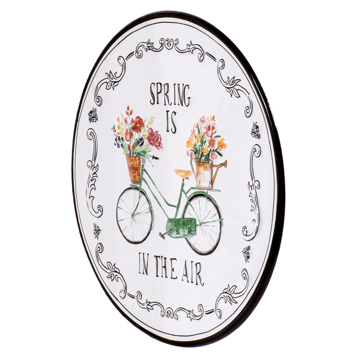 Red Co. Decorative Round White Metal Wall Hanging Art Décor Ornament Sign, 12 Inches – Spring is in The Air