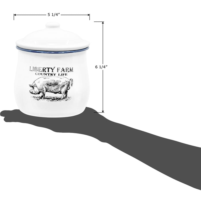 Red Co. All-Purpose Small Metal Canister with Liberty Farm Country Life Logo and Lid, Solid White/Blue Rim, 6-Inch