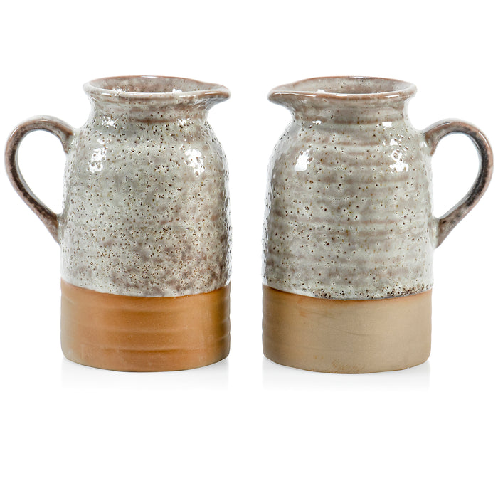 Red Co. Set of 2 Rustic Stoneware 12 Oz Cream Pitchers with Handle in Glaze Finish