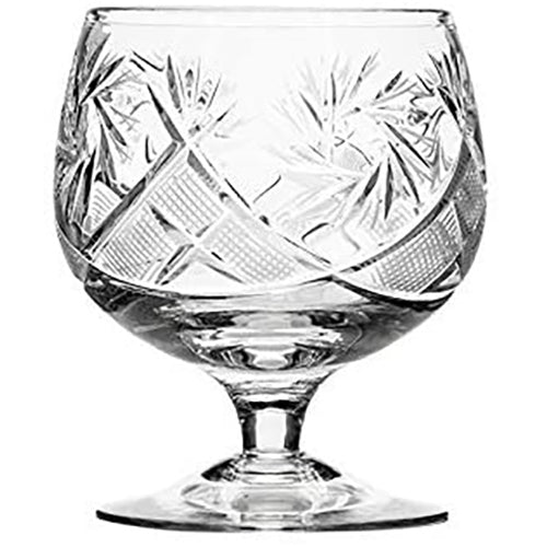 Set of 6 Russian Cut Crystal Cognac Brandy Whiskey Snifters Goblets, Handmade Glassware