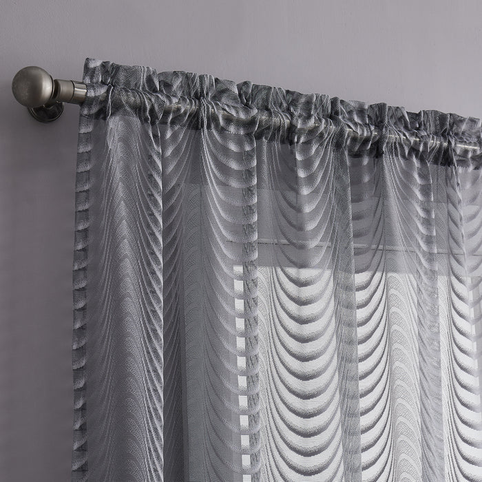 Red Co. Semi Sheer Wave Pattern Soft Decorative Rod Pocket Grey Curtains 2 Piece Set, 54" x 63"