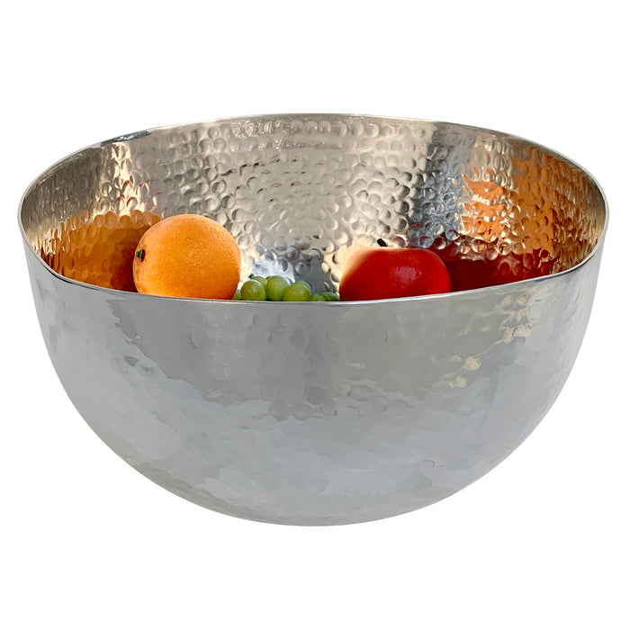 Red Co. Luxurious Hammered Aluminum Round Bowl with Unique Edge, Metal Decorative Bowl, Silver Finish — 14 Inches