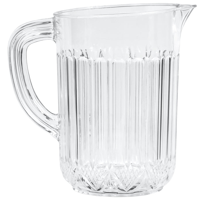 Red Co. Clear Polystyrene Ribbed Pitcher with Closed Handle for Water, Iced Tea, Lemonade, Sangria - 64 Ounce - Made in USA