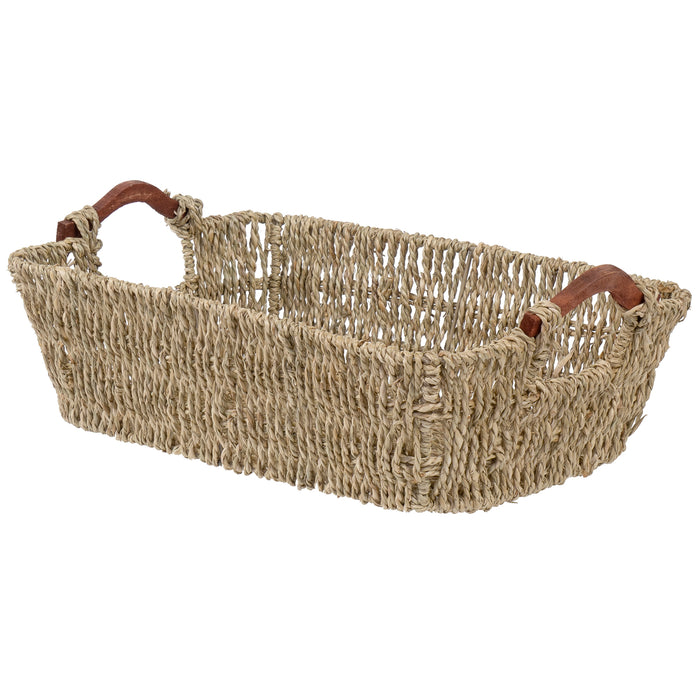 Red Co. Multi-Purpose Seagrass Basket Tray with Wooden Handle Set of 2, Storage Containers, Home Organizers