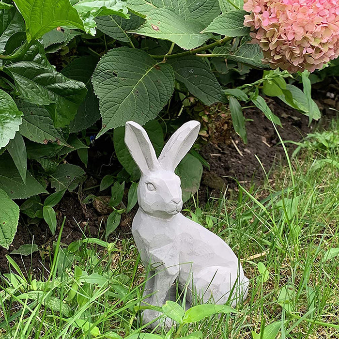 Natural Cement Finished Bunny Rabbit Figurine - Home Decor Statue Paperweight, 8 inches