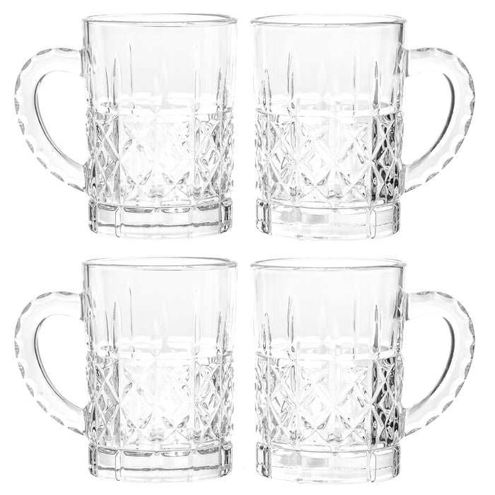 Red Co. 13oz Clear Coffee Glass Mugs Set of 4 with Handle and Etched Pattern - Glass Cup Drinkware for Latte, Tea, or Juice