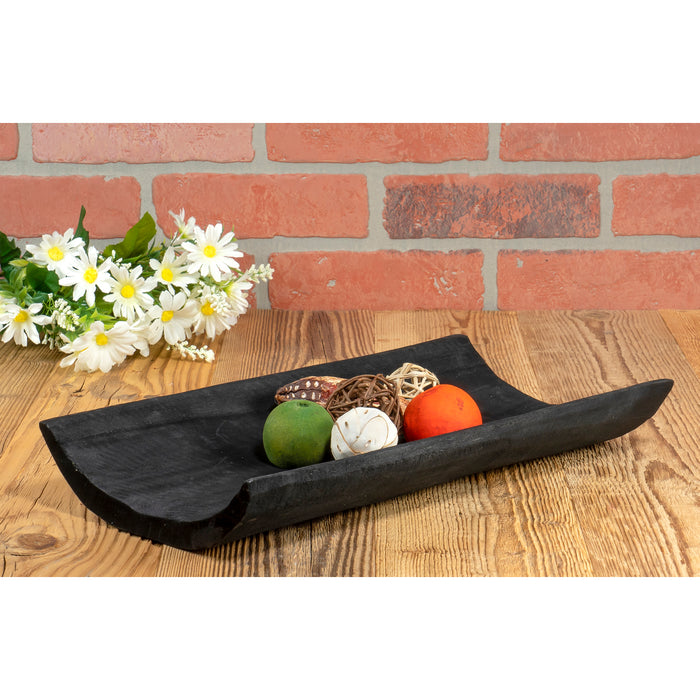 Red Co. 15” x 8” Large Rustic Curved Paulownia Wood Decorative Tray, Black