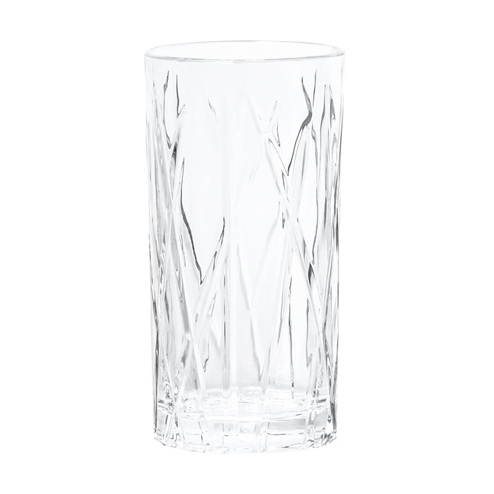 Red Co. Tall Clear Tumbler Glass with X Pattern for Iced Tea Water, Juice, Beer, Whiskey, and Cocktails, 12 Ounce - Set of 6