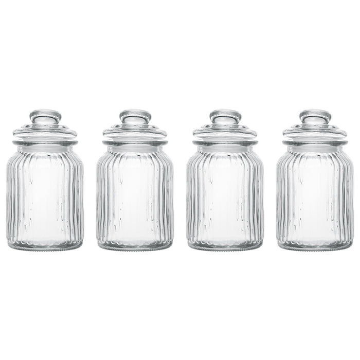 Exclusive Line Ripple Food Storage Medium Glass Jar Canister with Airtight Lid, 31.8 Ounces