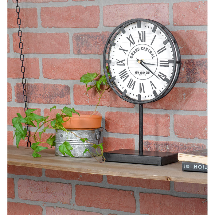 Red Co. Metal Grand Central Station-Inspired Tabletop Battery-Powered Metal Clock with Stem and Base, 8" Diameter