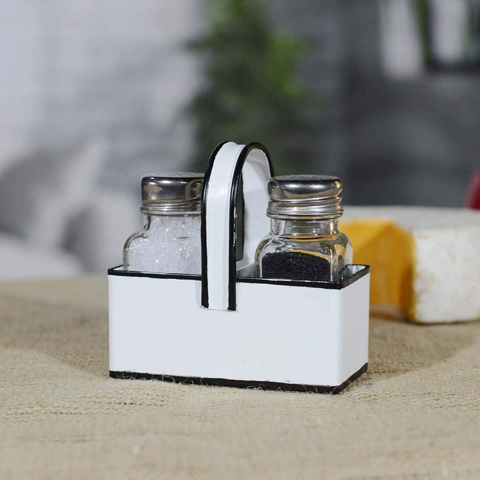 Black and White Salt & Pepper Shaker Caddy Set