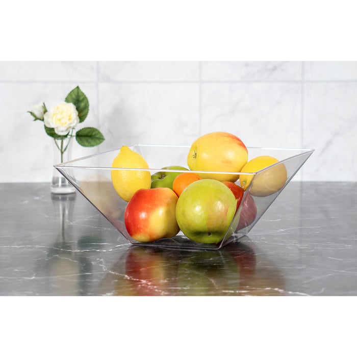 Red Co. Clear Square Polystyrene Funnel Bowl for Fruits and Vegetables, Dining Table Kitchen Decoration, 11" x 11" - 4 Quart -Made in USA