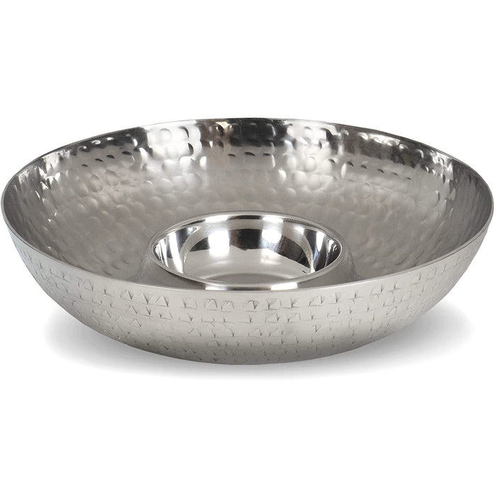 Hammered Textured Round Metal Chip-and-Dip Serving Bowl, 11"