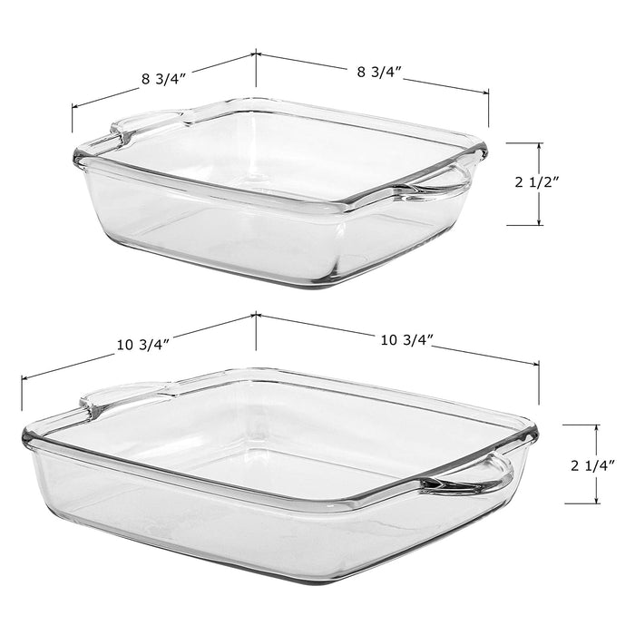 Red Co. Square Clear Glass Casserole Baking Dish 2 Piece Set for Oven, Microwave, Dishwasher, Fridge