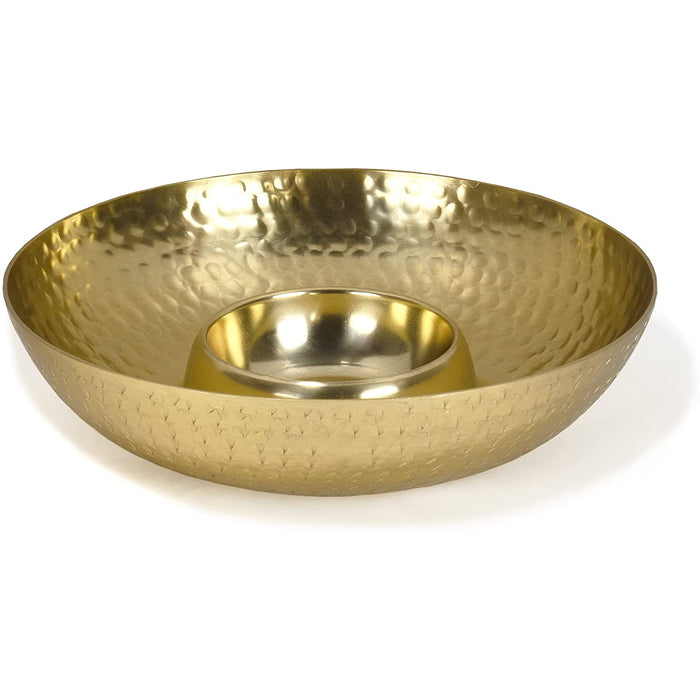 Hammered Textured Round Metal Chip-and-Dip Serving Bowl, 11"