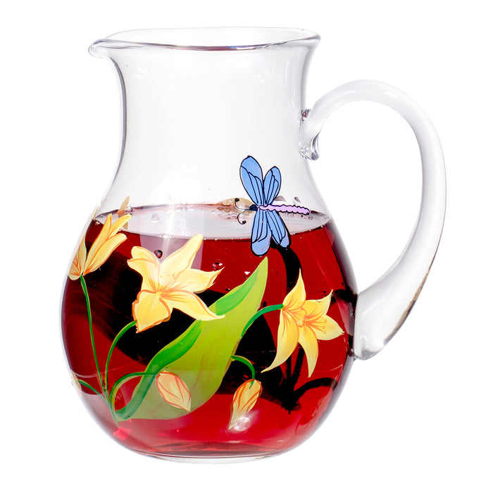 Table Art Collection Lillies Mouth-Blown Premium Glass Pitcher - 72 oz.