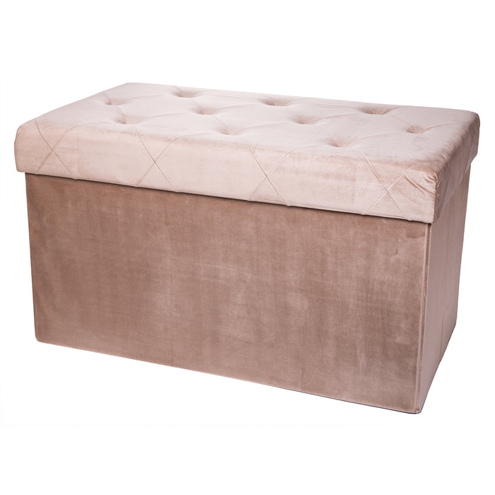 Velvet Rectangular Luxury Storage Ottoman with Padded Seat, Upholstered Collapsible Folding Bench & Foot Rest, 16x30 Inches