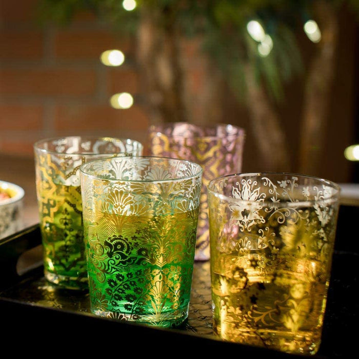 Premium Lola Ombre Gold Embellished Beverage Drinking Glasses, 8 oz. Multicolored - Set of 4