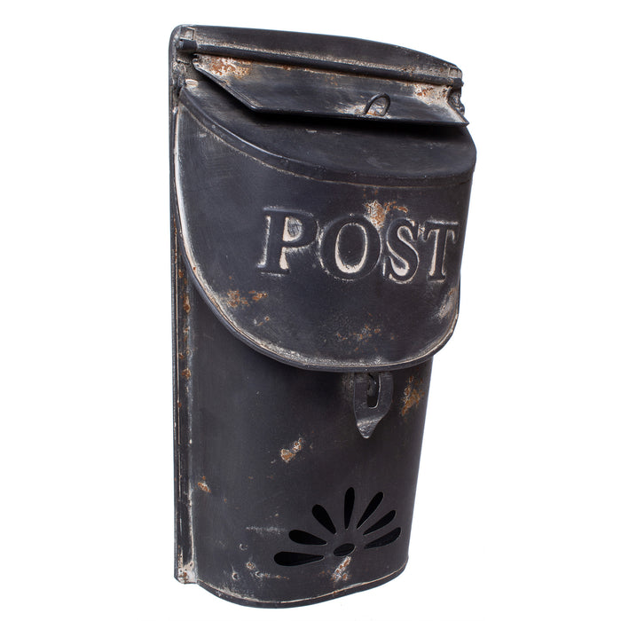 Red Co. Small Distressed Black Post Box, Vintage Inspired Shabby Chic Metal Mailbox, Wall Mounted Design, 7 x 11 Inches