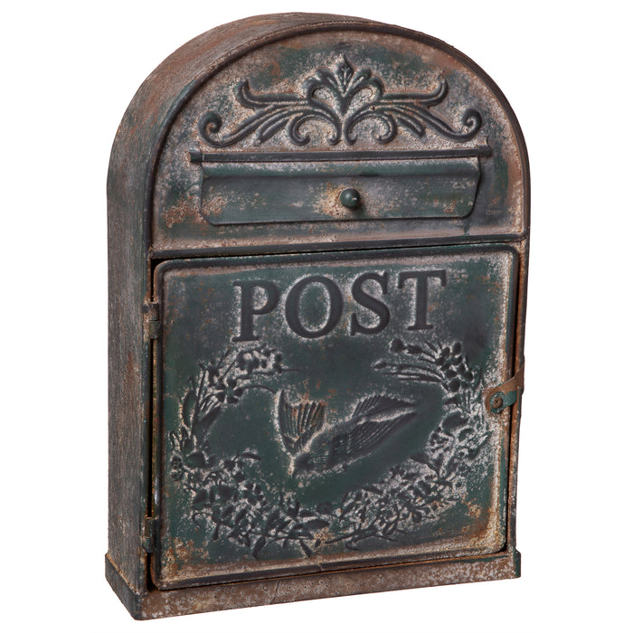 Antique Rustic Style Large Metal Post Mail Box, Weathered Green Finish, Wall Mounting Design, 9 x 13 Inches