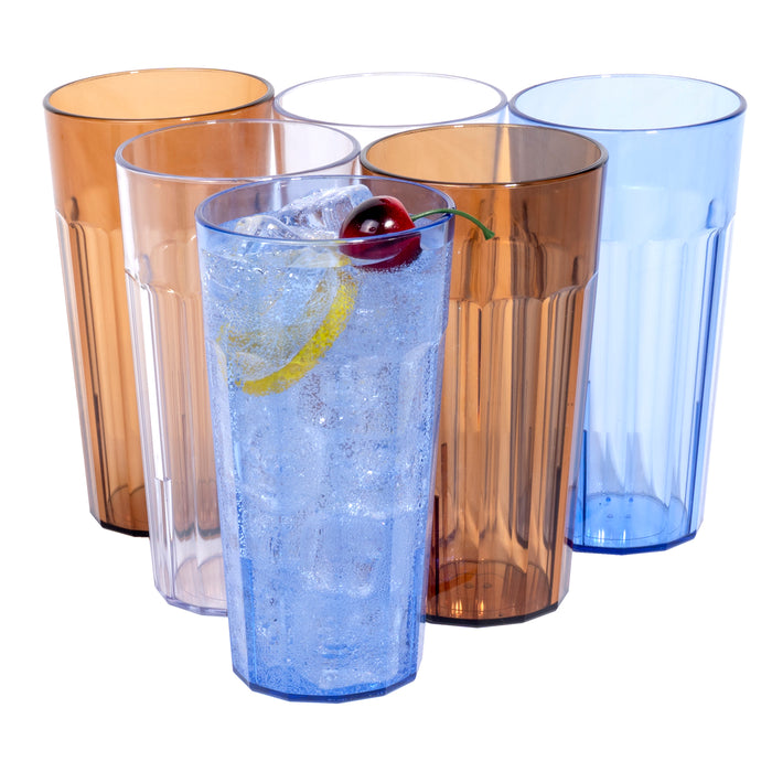 Break Resistant "Family Choice" Premium Tumbler Drinking Acrylic Glasses, 22 Ounces - Set of 6, Multicolor