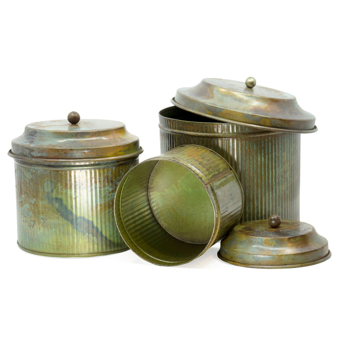 Red Co. Rustic Style 3 Piece Counter Top Kitchen Storage Canisters with Lids for Cookies, Candy, Rice, Pasta, Coffee, Flour, Sugar - 7.25" x 7.5"