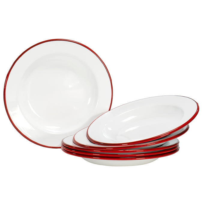 Red Co. Round White Enamelware Salad Appetizer Plates with Colored Rim, Set of 6 – 8”