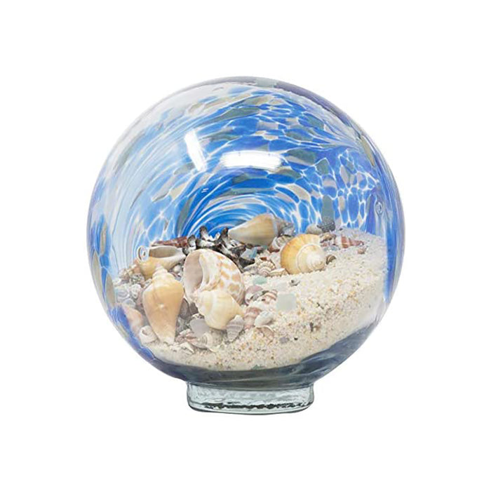 Red Co. Handcrafted Glass Sea Sandglobe Sphere Paperweight, Large - Blue Sensation - 6.75” Height