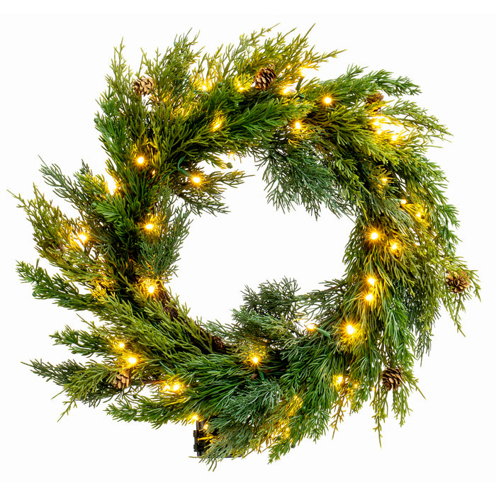 Red Co. 20" Christmas Wreath with Battery Operated LED Lights, Artificial Home Décor for Fall Winter