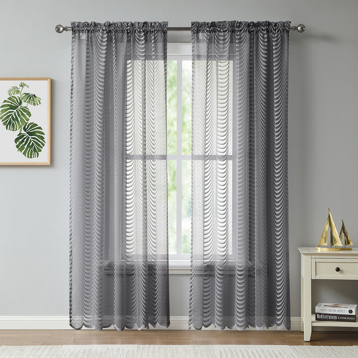 Red Co. Semi Sheer Wave Pattern Soft Decorative Rod Pocket Grey Curtains 2 Piece Set, 54" x 108"